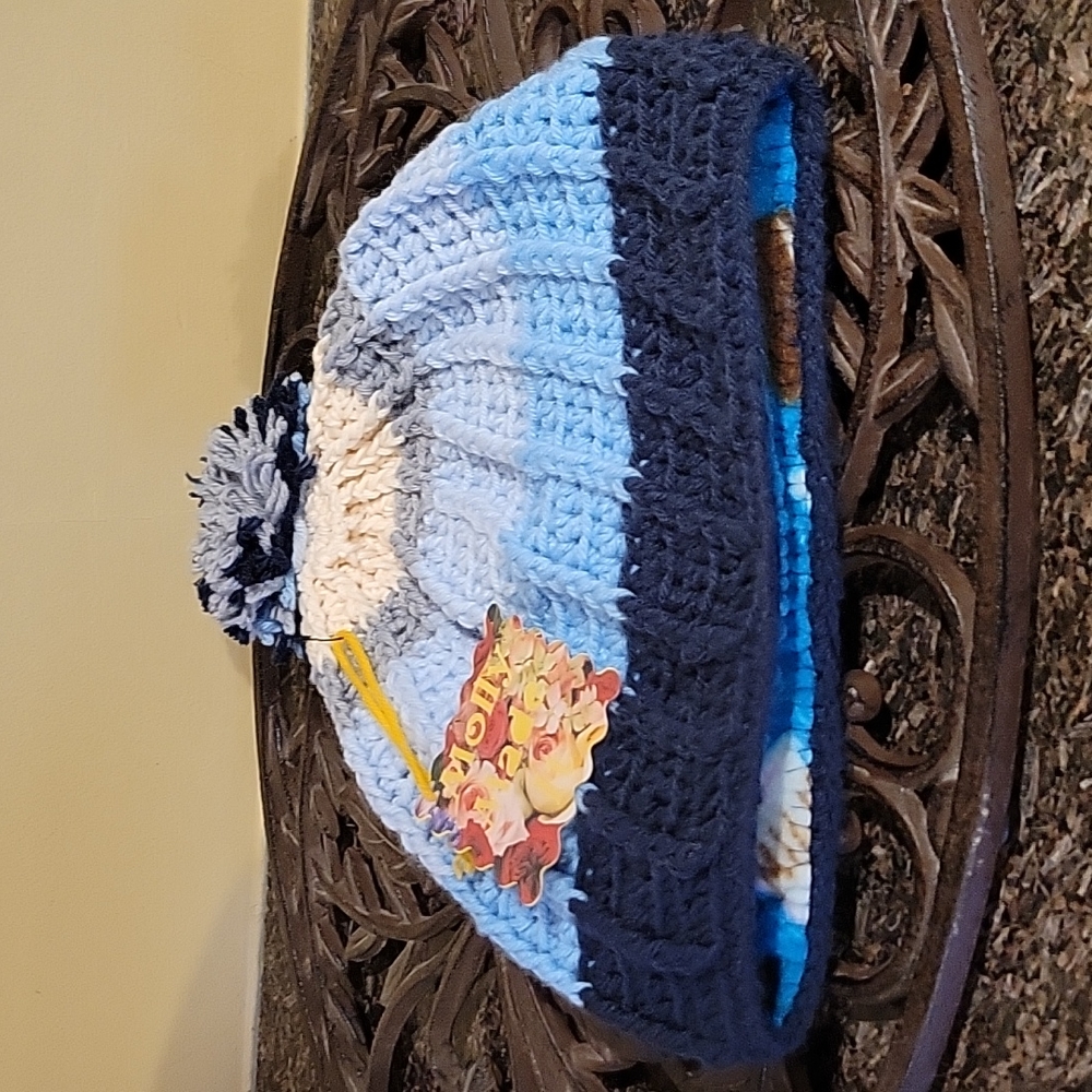 Handmade pom-pom hat beanie with fleece lining at ears crochet
